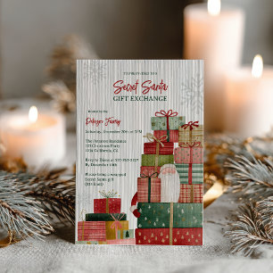 Invitation Fête de Noël Fantaisiste Rouge Vert Secret Santa