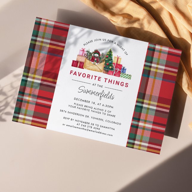Invitation Fête de Noël Favorite Things (Plaid Rustic Favorite Things Christmas Invitation)