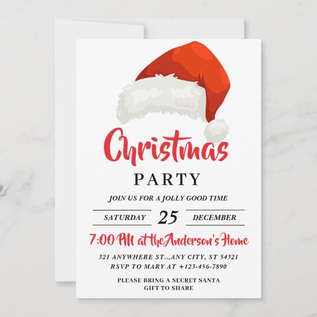 Invitation Fête de Noël Festive Simple (Devant)