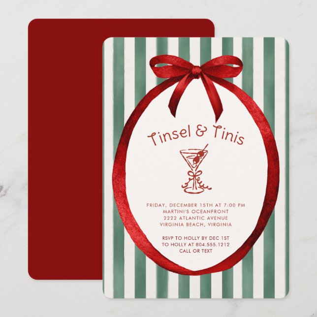 Invitation Fête de Noël Festive Tinis et Ruban de Noël  (Devant / Derrière)
