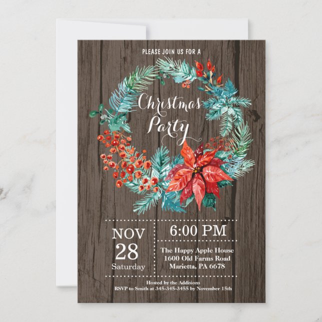 Invitation Fête de Noël Fête Florale Wreath (Devant)