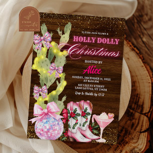Invitation Fête de Noël Fille Rose Cactus Far West