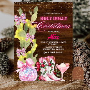 Invitation Fête de Noël fille rose Cactus Wild West