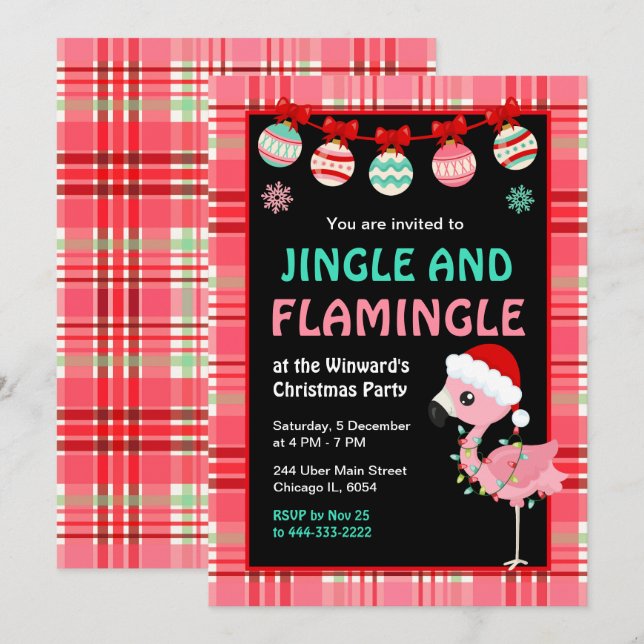 Invitation Fête de Noël Flamingo Holiday (Devant / Derrière)