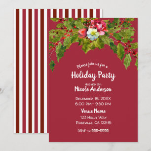 Invitation Fête de Noël Fleurs de houx Baies