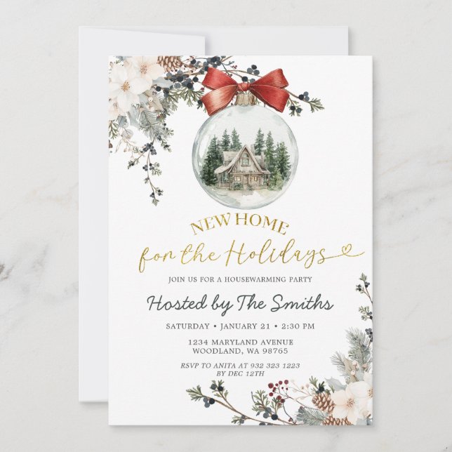 Invitation Fête de Noël Fleurs d'hiver Housewarming Party (Devant)