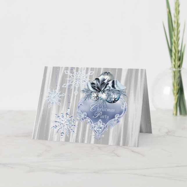 Invitation Fête de Noël Flocon de Neige Bleu (Devant)