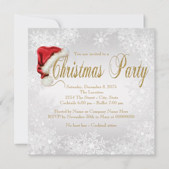 Invitation Fête de Noël Flocon de Neige en Argent et Or (Devant)
