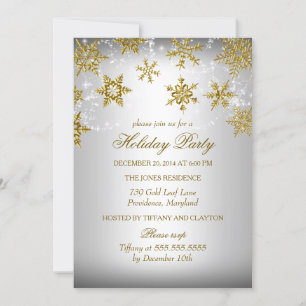 Invitation Fête de Noël flocon de neige en Or et Argent
