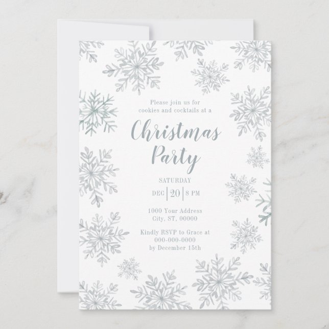 Invitation Fête de Noël Flocon de Neige Grise Hiver (Devant)