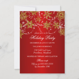 Invitation Fête de Noël Flocon de Neige Or et Rouge