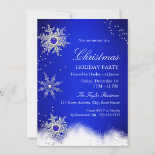 Invitation Fête de Noël flocon de neige perle bleue