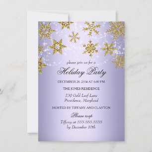 Invitation Fête de Noël Flocon de Neige Violet et Or