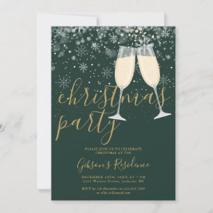 Invitation Fête de Noël Flocons de Neige Or Script