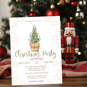 Invitation Fête de Noël Flocons de Neige Pins