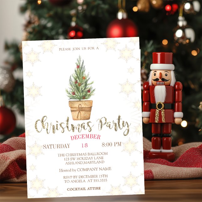 Invitation Fête de Noël Flocons de Neige Pins (Créateur téléchargé)