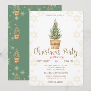 Invitation Fête de Noël Flocons de Neige Pins