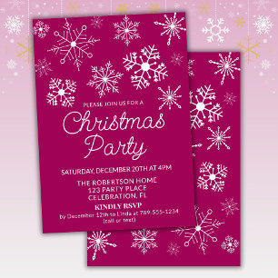 Invitation Fête de Noël Flocons de neige Rose Magenta Blanc