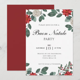 Invitation Fête de Noël Floral Rouge Vert