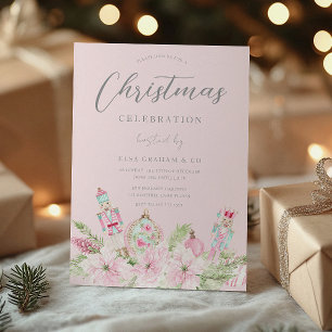 Invitation Fête de Noël Florale Casse-Noisette Rose