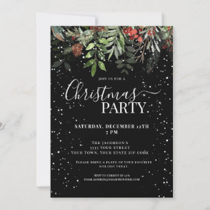 Invitation Fête de Noël Florale Élégante de Verdure