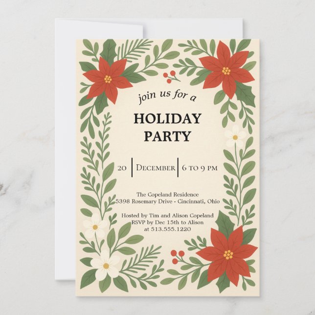 Invitation fête de Noël florale hivernale (Devant)
