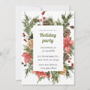 Invitation Fête de Noël Florale Verte Et Rouge