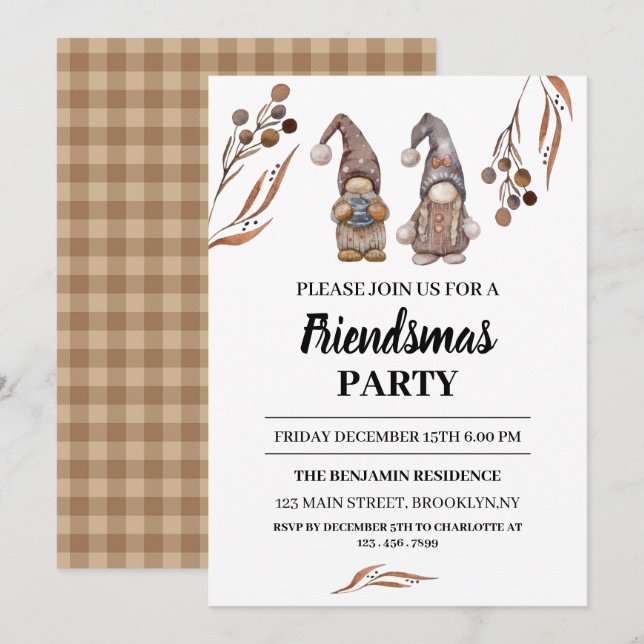 Invitation Fête de Noël Friendsmas des Gnomes Drôles  (Devant / Derrière)