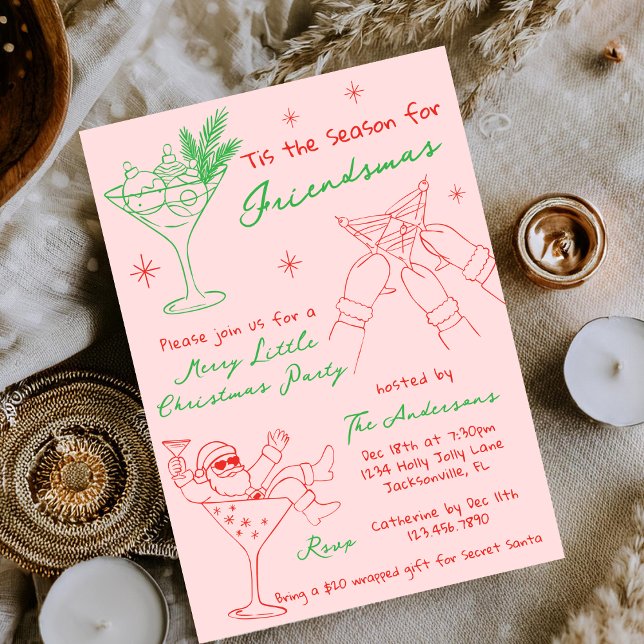 Invitation Fête de Noël Friendsmas Dessinée à la Main avec Fa (Créateur téléchargé)