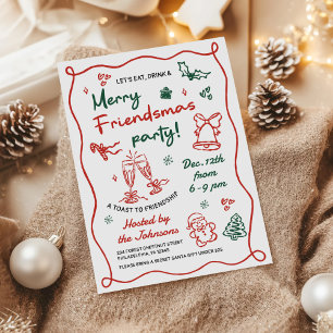Invitation Fête de Noël Friendsmas dessinée à la main de mani