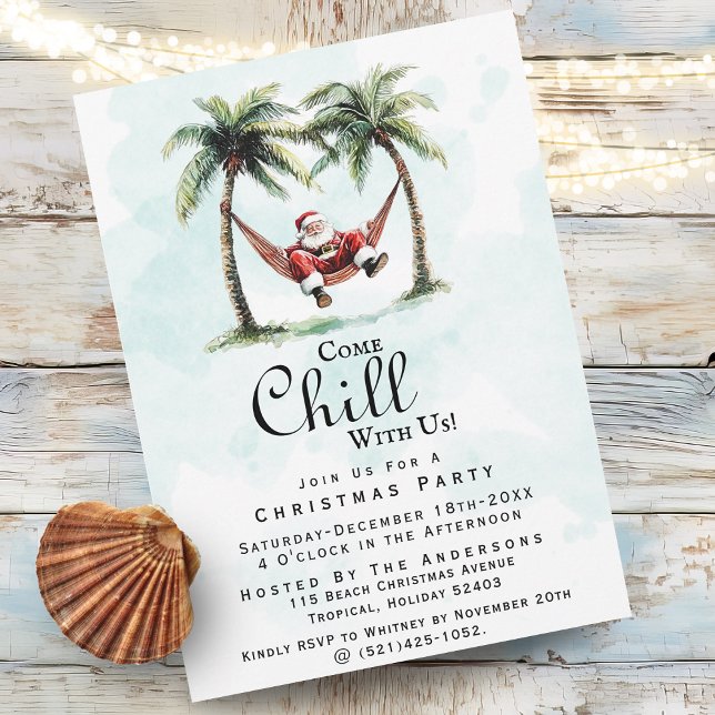 Invitation Fête de Noël Fun à la Plage Venez Vous Détendre Av (Créateur téléchargé)