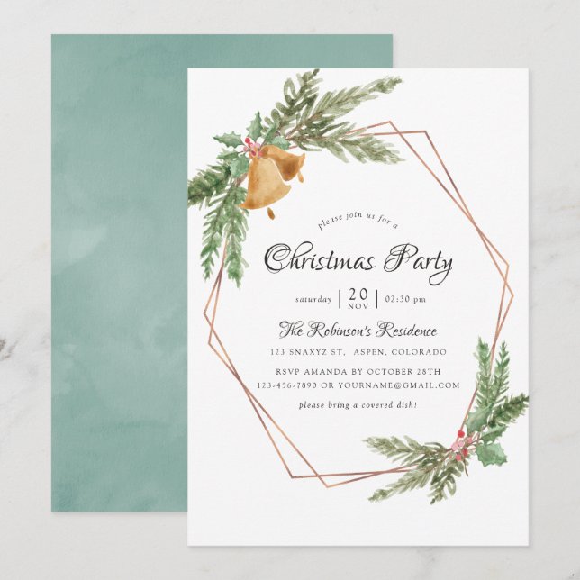 Invitation Fête de Noël géométrique à l'aquarelle (Devant / Derrière)