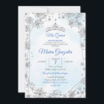 Invitation Fête de Noël géométrique bleu et argent Mis Quince<br><div class="desc">Blue & Silver Geometrique Christmas Mis Quince Party Invitation</div>