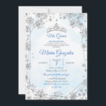 Invitation Fête de Noël géométrique bleu et argent Mis Quince<br><div class="desc">Blue & Silver Geometrique Christmas Mis Quince Party Invitation</div>