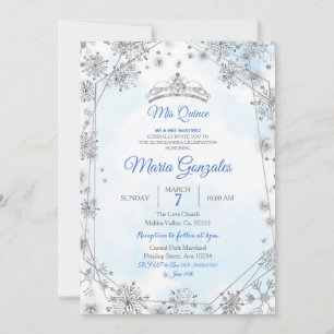 Invitation Fête de Noël géométrique bleu et argent Mis Quince
