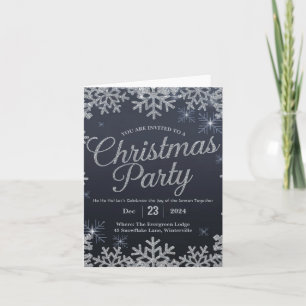 Invitation Fête de Noël Glamour en argent et bleu étincelant