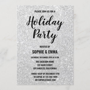Invitation Fête de Noël Glamour Party Paillettes Argentées Br