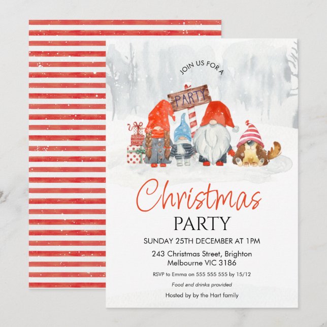 Invitation Fête de Noël Gnomes avec garçon et chien I (Devant / Derrière)