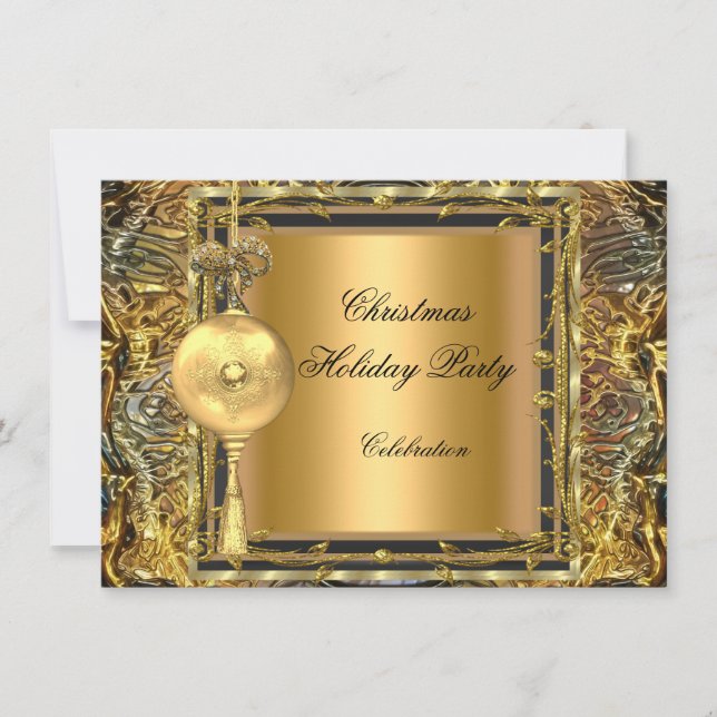 Invitation Fête de Noël Gold Ball Décor 2 (Devant)