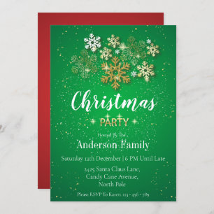 Invitation Fête de Noël Gold, Green & Red Luxury Style