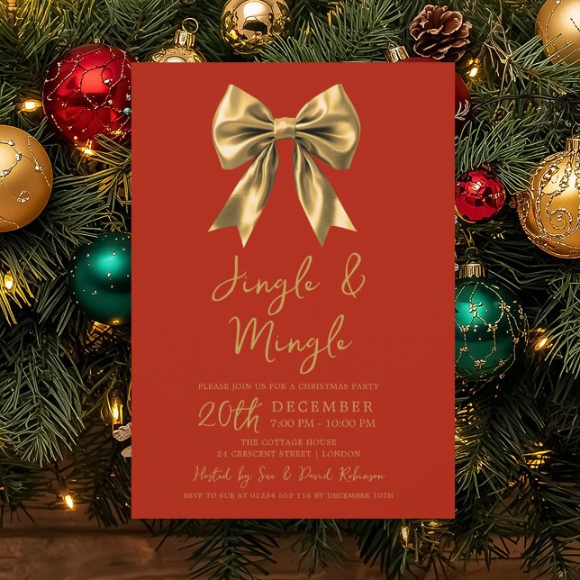 Invitation Fête de Noël Gold Jingle & Mingle Arc Rouge  (Créateur téléchargé)