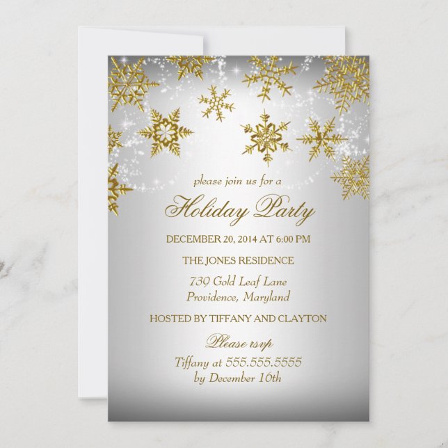 Invitation Fête de Noël Gold & Silver Snowflake (Devant)