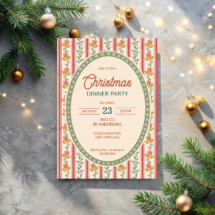 Invitation fête de Noël grandmilenial à rayures rétro de Noël