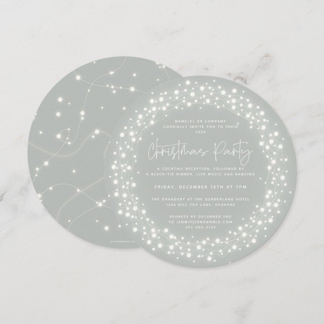 Invitation Fête de Noël Gray Vert Rond (Devant / Derrière)