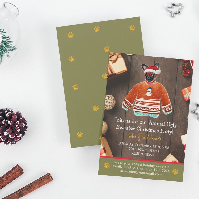 Invitation Fête de Noël Griffon Chien Sweat Ugly Party (Front and Back)