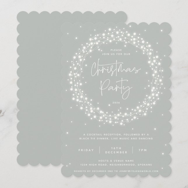 Invitation Fête de Noël Gris Vert Moderne (Devant / Derrière)