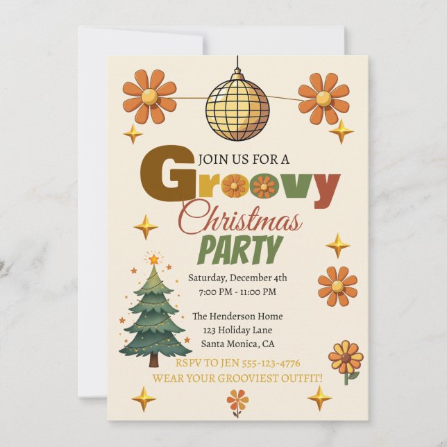 Invitation Fête de Noël Groovy 70  (Devant)
