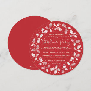 Invitation Fête de Noël Holly+Berries à main rouge