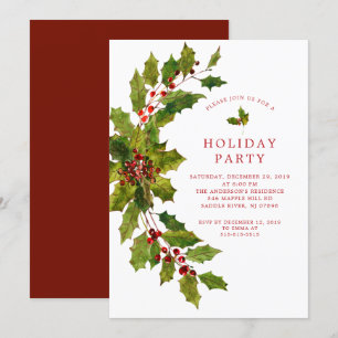 Invitation Fête de Noël Holly Berry
