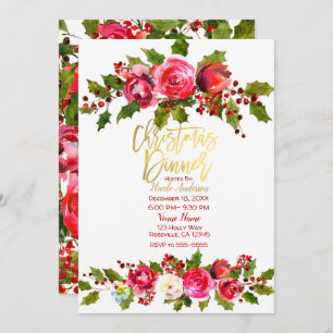 Invitation Fête de Noël Holly Berry Floral